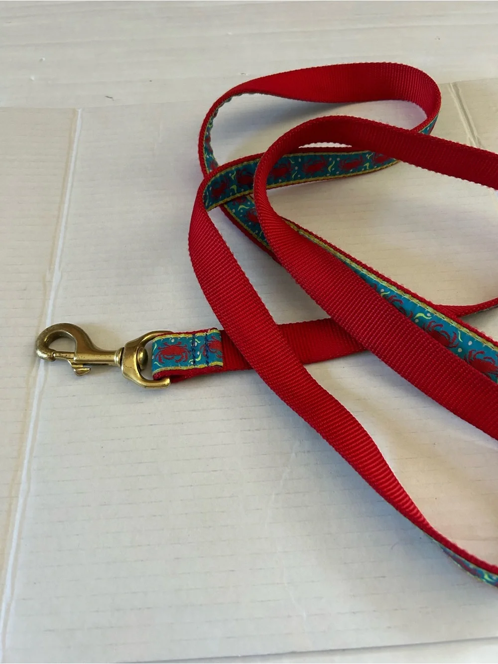 Up Country Crab Print Dog Leash in Teal & Red